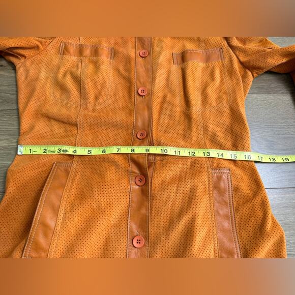 Vintage Debra C Beverly Hills Orange Perforated Leather Jacket Italian Sz 44 (M) - Picture 9 of 12